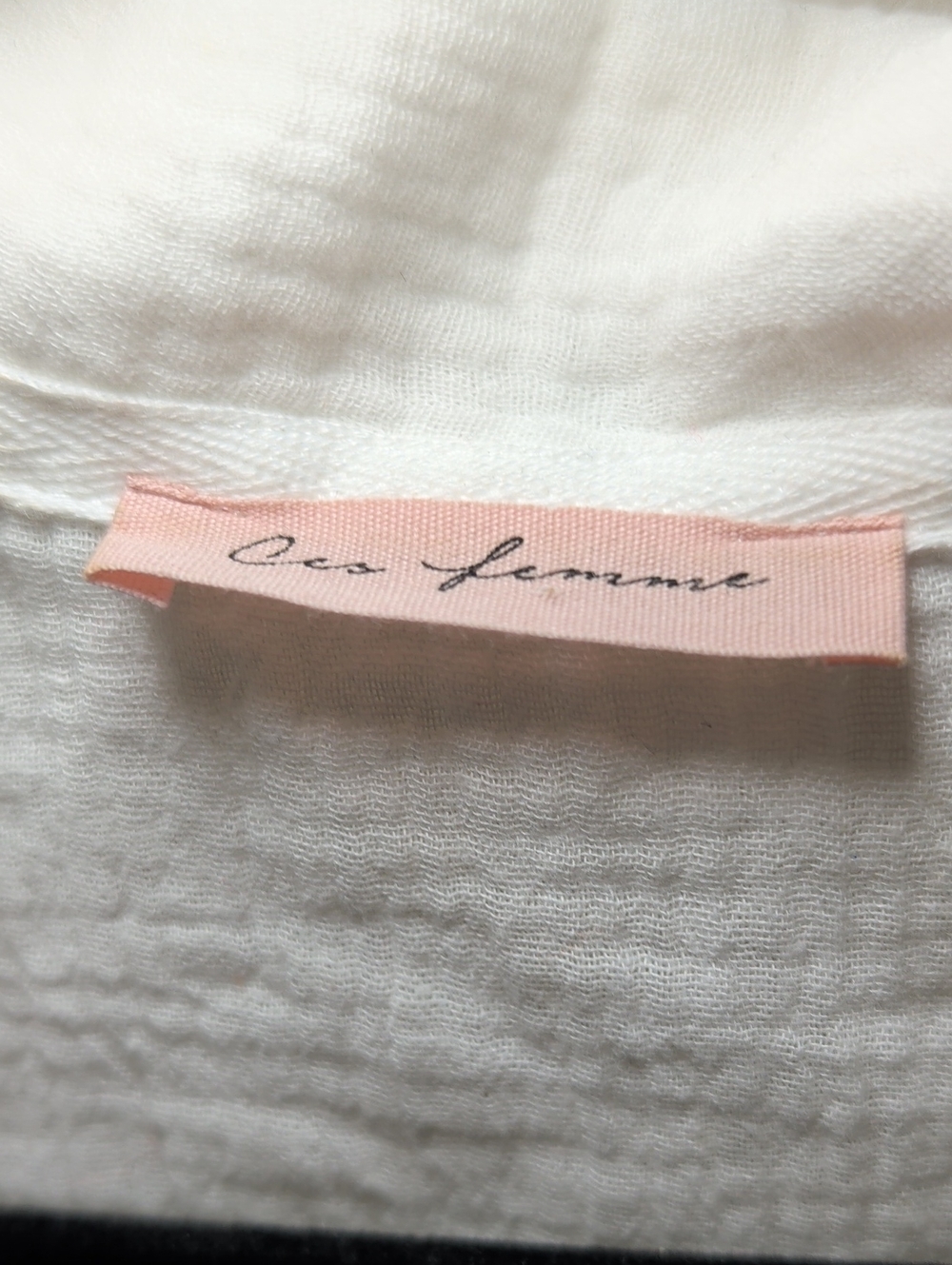 Ces Femme Cotton Muslin Babydoll Blouse White Collared Cottagecore Womens Size L - Picture 2 of 6